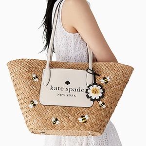 Kate Spade honey bee straw tote bag NATURAL MULTI